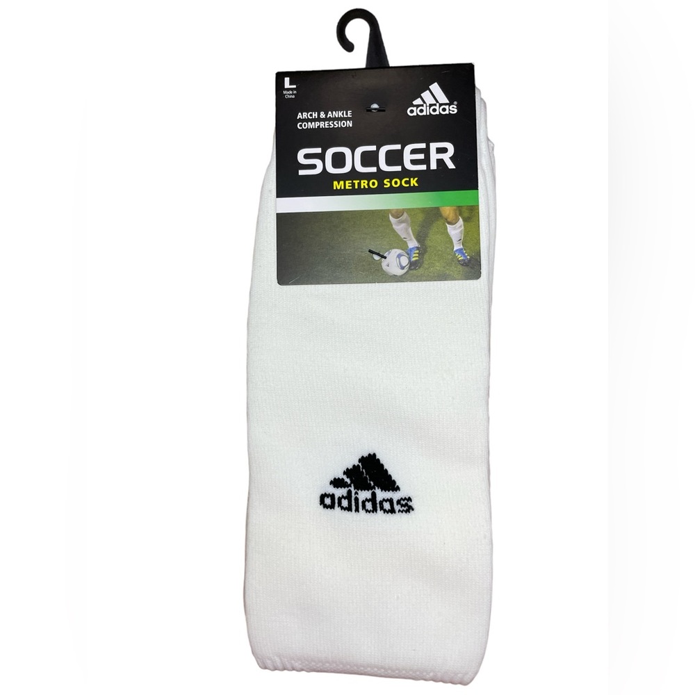 Adidas Large Men's‎ Shoe Size 9-13 White Logo Soccer Metro Socks 1 Pair NWT